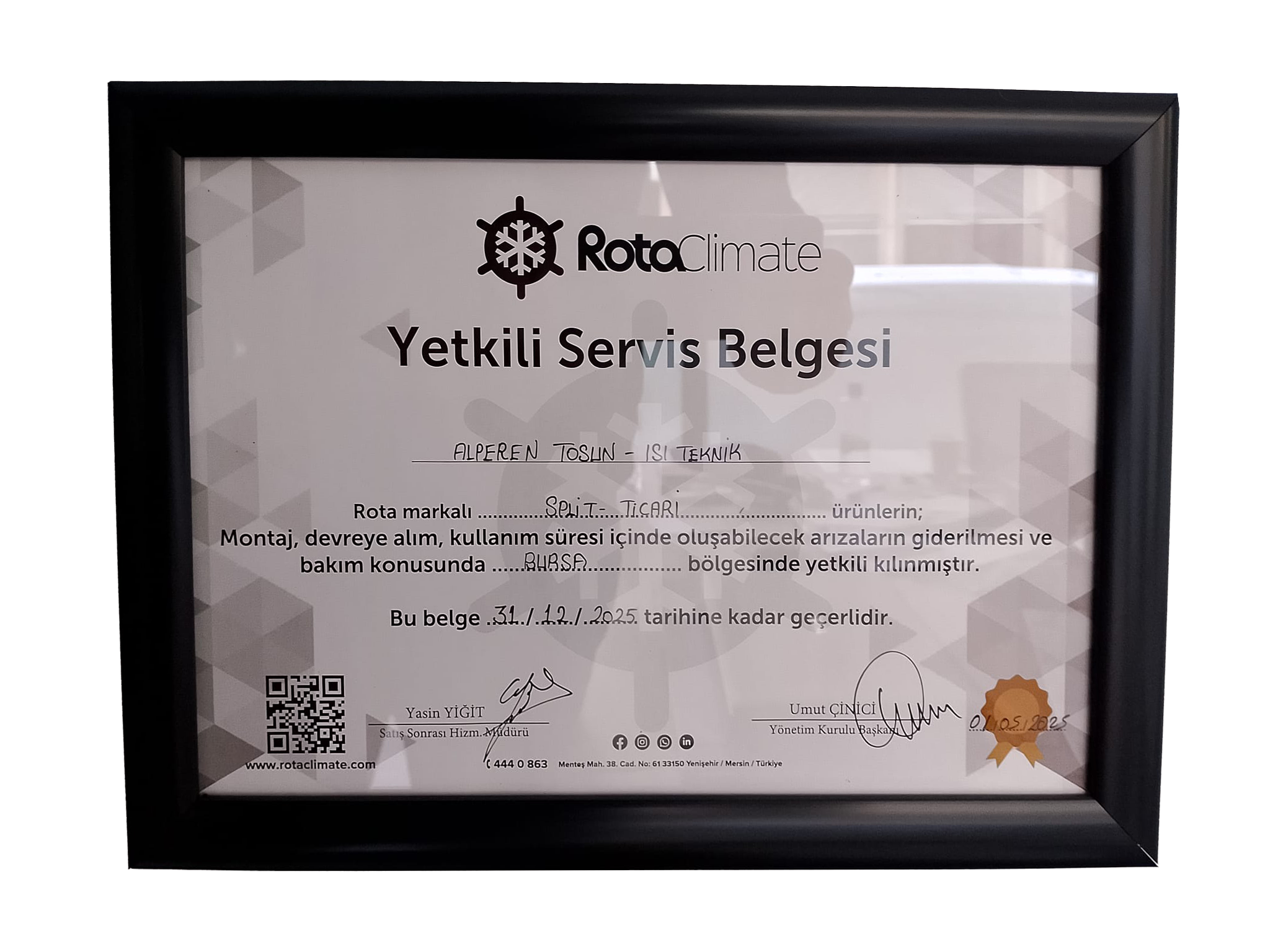 Bursa Kombi Servisi Sertifika 1