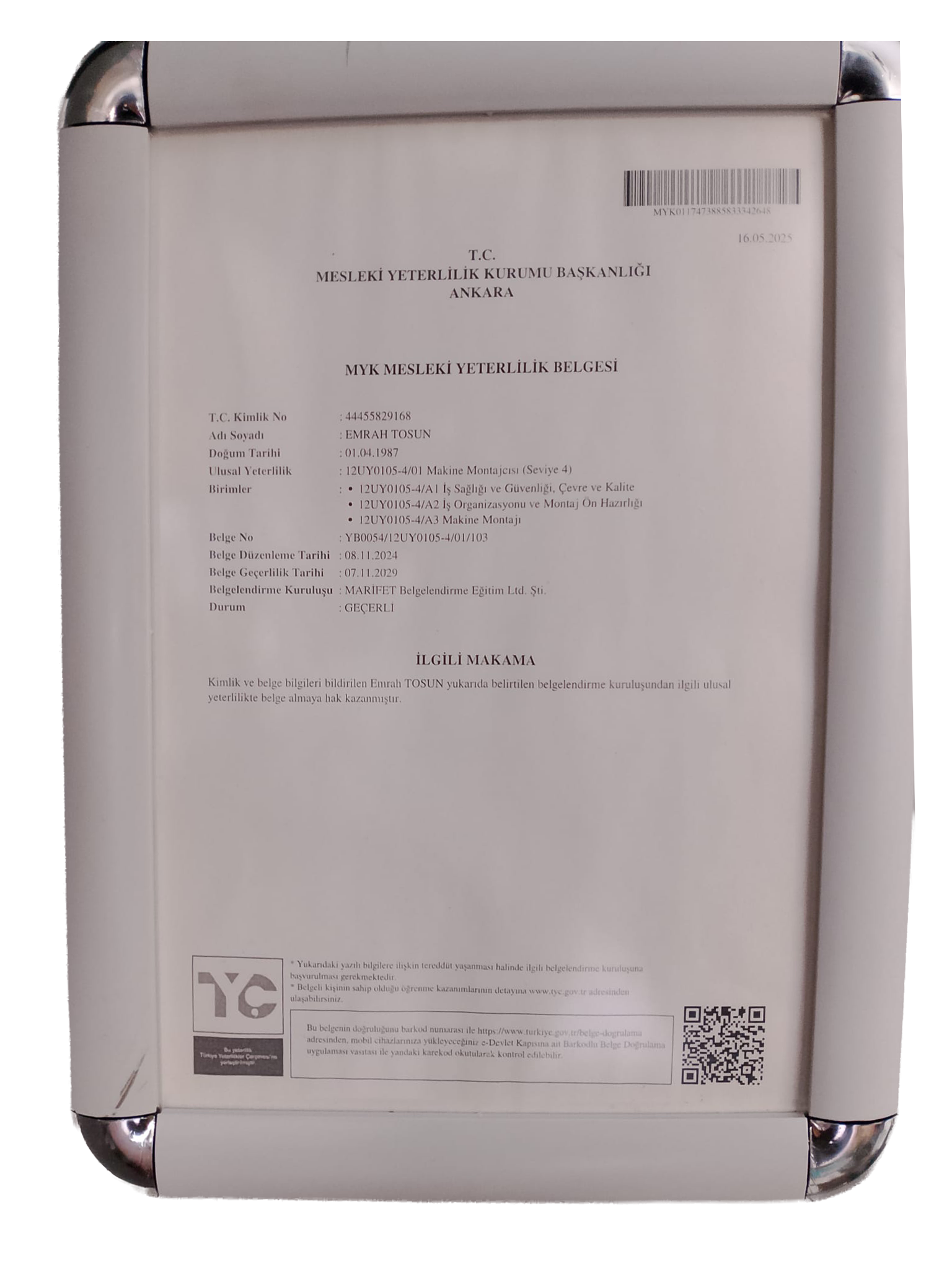 Bursa Kombi Servisi Sertifika 7